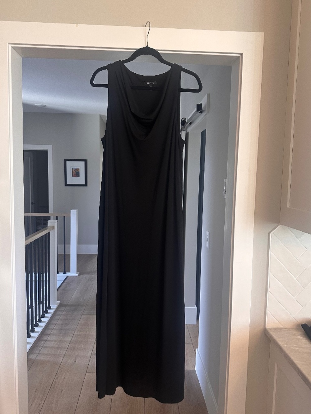 Eileen Fisher Black Stretch Jersey Cowl Neck Dress